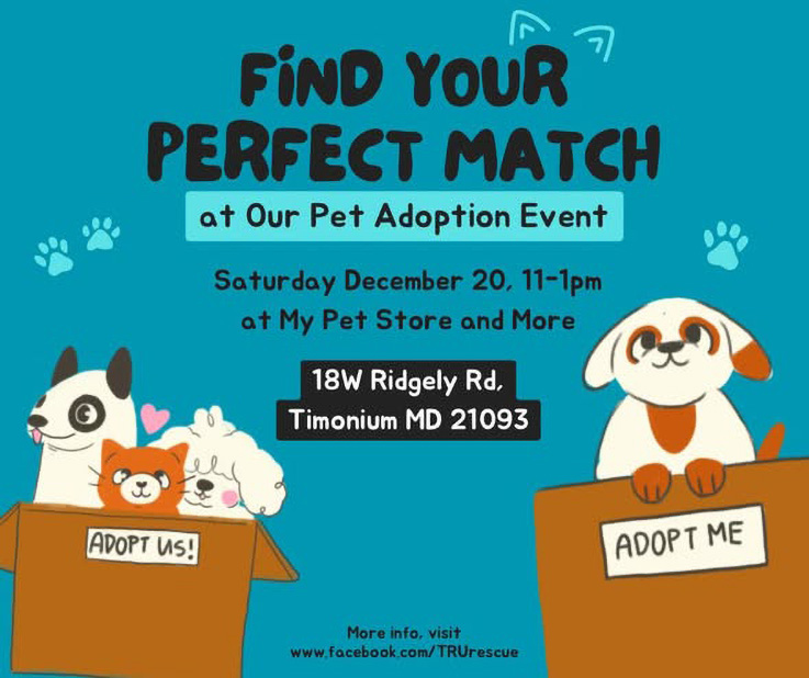 Adoption event December 20, 18W Ridgely Rd, Timonium MD